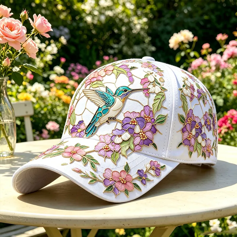 Hummingbird & Floral Art Print Casual Baseball Cap